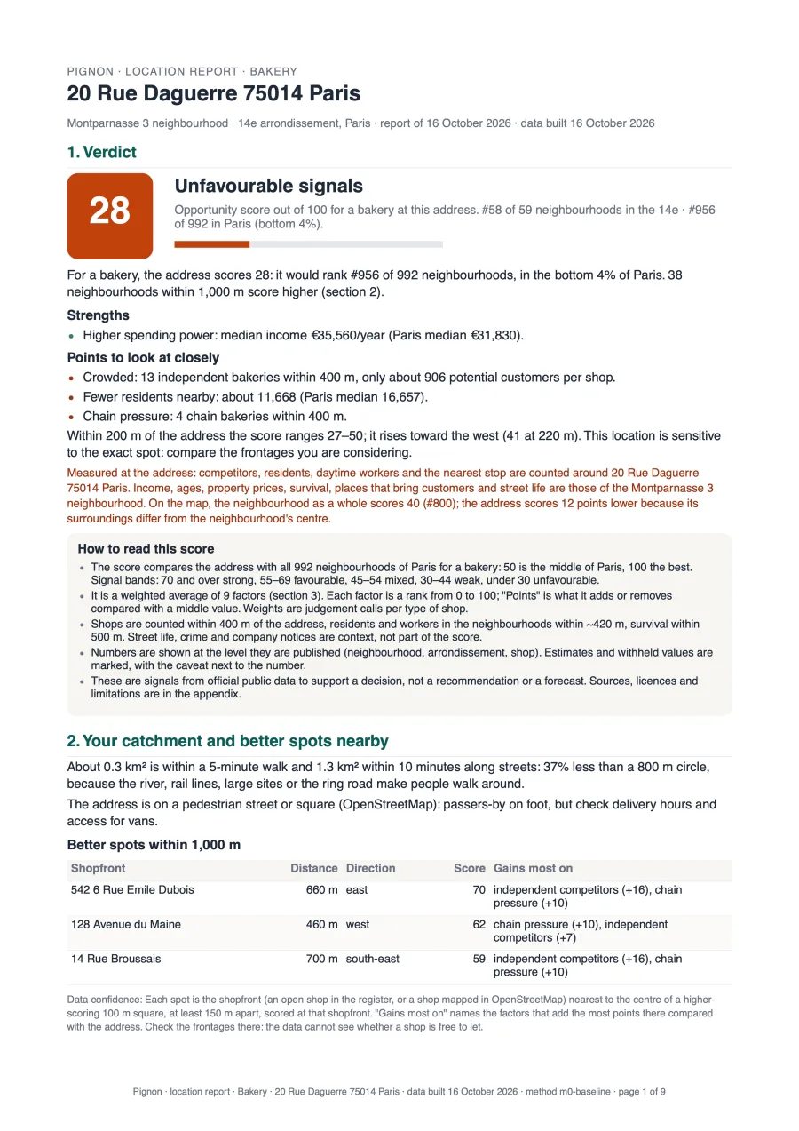 First page of the Pignon location report